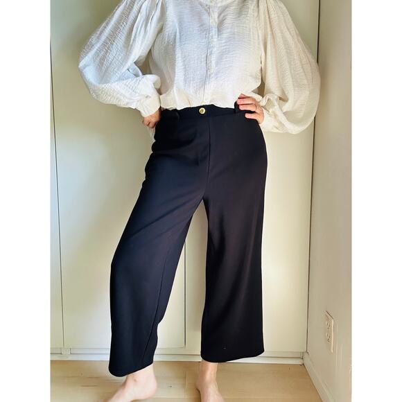 Michael Michael Kors Cropped wide Leg pull on pants Black Size Large Casual - Picture 1 of 8